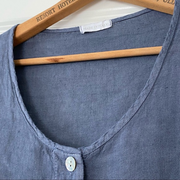 Made in Italy brand Blue Linen Button-Up Blouse - Picture 7 of 10